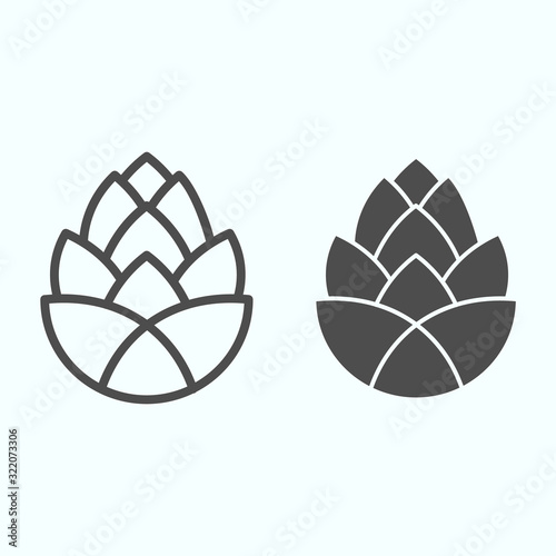 Pinecone brewery plant line and solid icon. One single flower of pine cone. Autumn season vector design concept, outline style pictogram on white background, use for web and app. Eps 10.