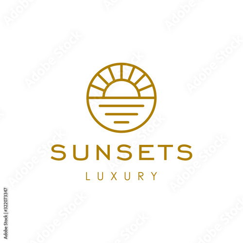 elegant sun sunset sunrise logo icon in trendy line style vector Illustration