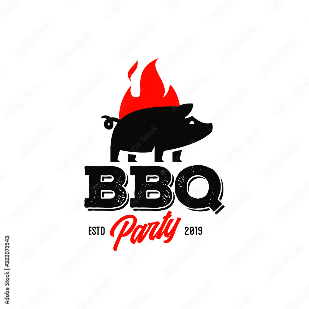 Vecteur Stock Vintage hipster Grill Barbeque pig pork icon on fire flame  invitation party barbecue bbq illustration | Adobe Stock