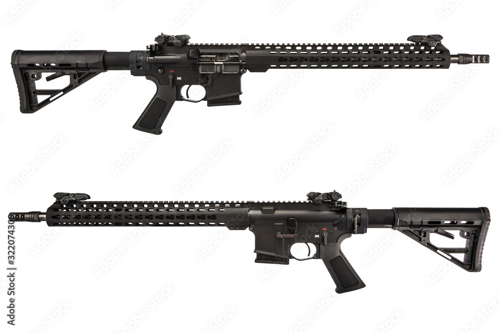 black semi-automatic rifle on a white background black semi-automatic rifle on a white background