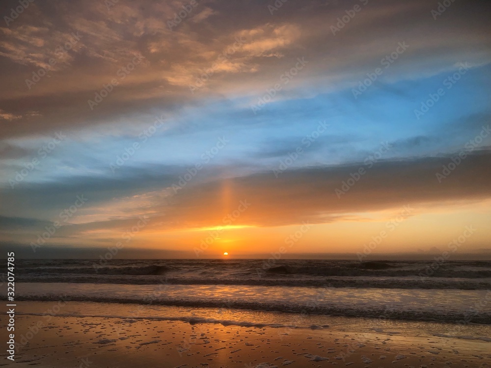 Sunset at the beach Julianadorp Netherlands. Coast Northsea. 