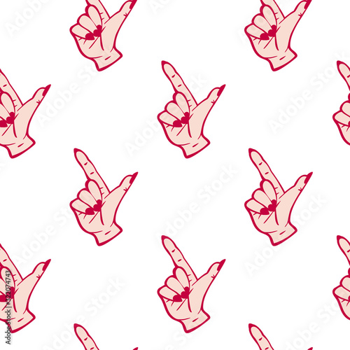 Pointing index fingers seamless pattern. White background. Fun hand gesture, expression vector wallpaper.	