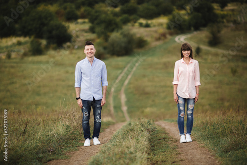 Loving young couple is having fun outdoors. Love and tenderness, dating, romance, family concept. selective focus. © Andriy Medvediuk