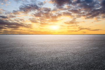  Empty asphalt road and sunset sky landscape in summer