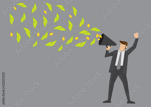 Businessman with Money Megaphone Vector Illustration
