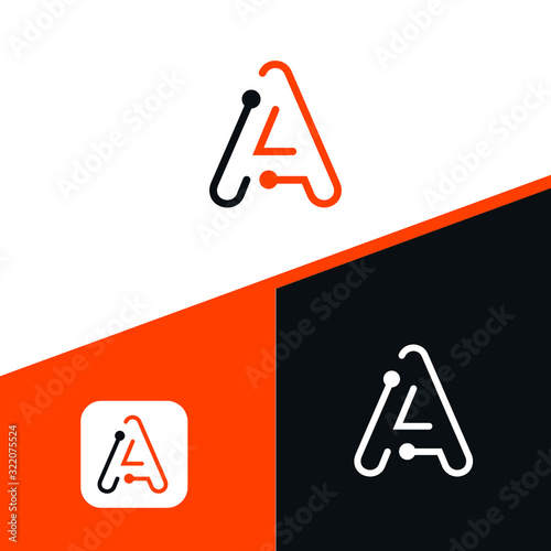 Letter A logo Design,Technology and digital dot connection logo vector
