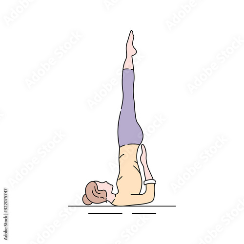 Sarvangasana color line icon. Shoulderstand is entered from a supine position with the knees bent. Pictogram for web page, mobile app, promo. UI UX GUI design element. Editable stroke.
