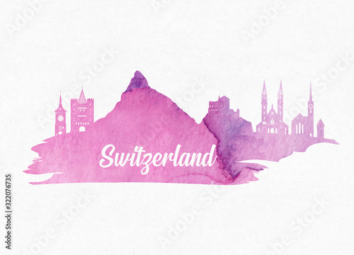 Switzerland Landmark Global Travel And Journey watercolor background. Vector Design Template.used for your advertisement, book, banner, template, travel business or presentation. photo