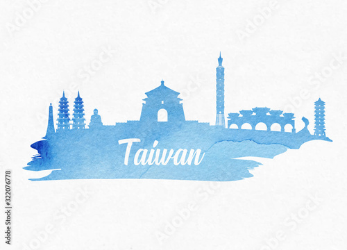 Taiwan Landmark Global Travel And Journey watercolor background. Vector Design Template.used for your advertisement, book, banner, template, travel business or presentation.