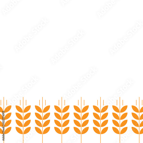 Cereal field. Ears of wheat. Agriculture straw. Orange rye grass. Place for text. Copy space. Background wheat boarder frame.