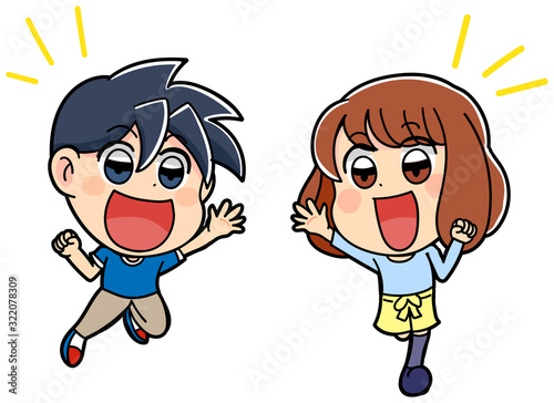 嬉しい　セット　かわいい　子供　イラスト　小学生　男女