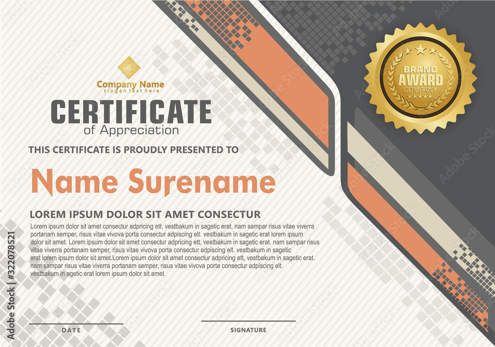 Fototapeta premium Elegant and futuristic modern certificate template with halftone ornament on pattern background.