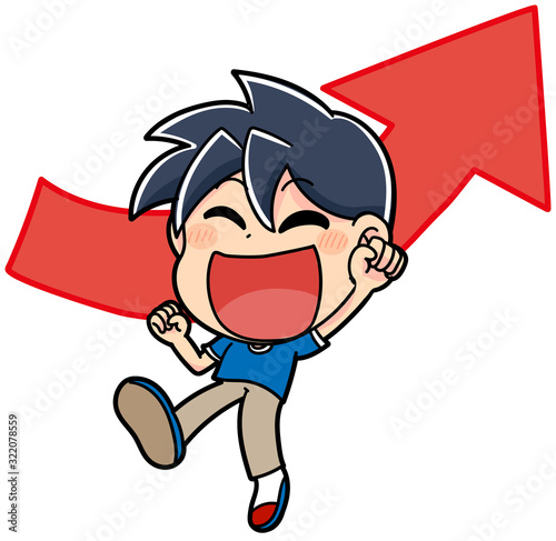矢印　アップ　かわいい　子供　イラスト　小学生　男の子