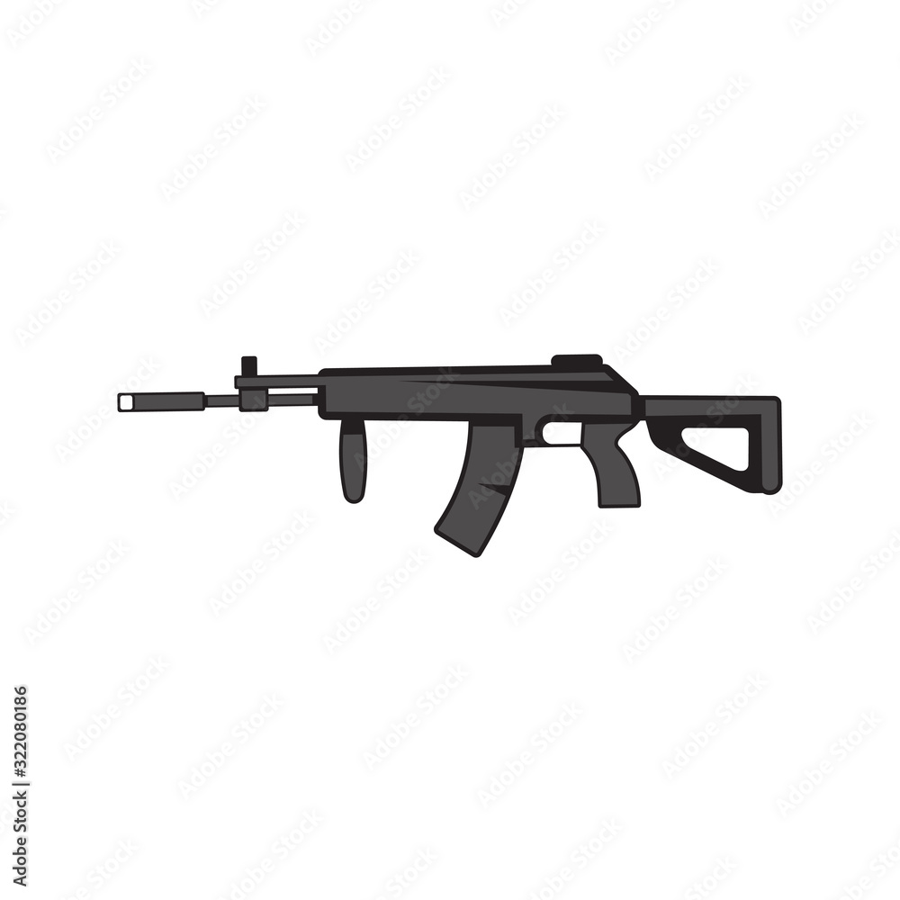 AK Kalashnikov assault rifle on a white isolated background. Vector image