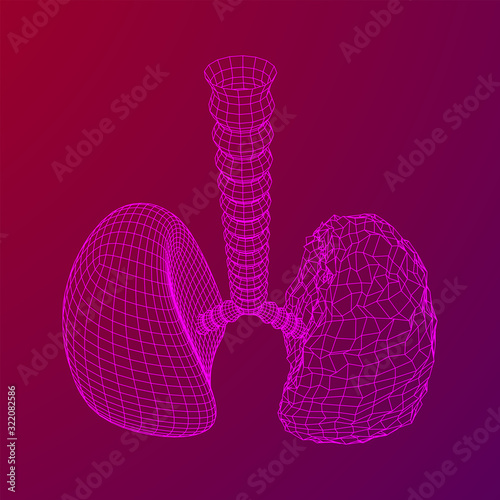 Healthy and sick lung with trachea bronchi internal organ human. Pulmonology medicine science technology concept. Wireframe low poly mesh vector illustration