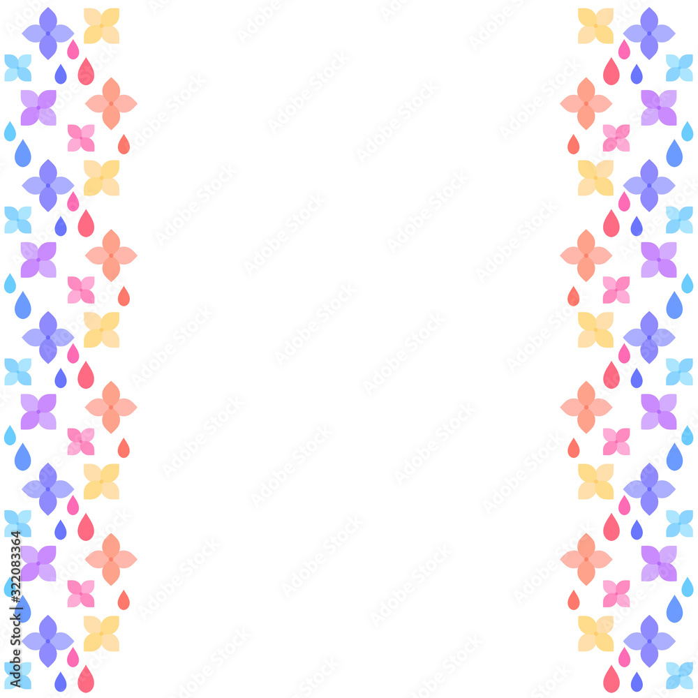 紫陽花と雨粒　正方形　カラフルB