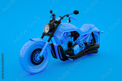 Canvas Print Classic Motorbike isolated on blue background. 3d rendering