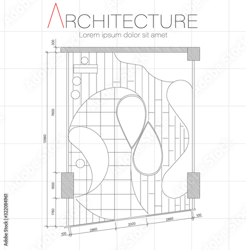 Architecture blueprint plan of beauty boutique with fluid shape construction