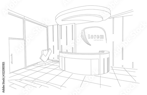 Beauty boutique interior outline sketch with modern design