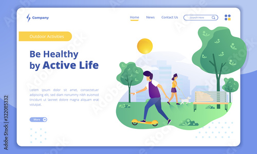 Active life with outdoor activities concept on the landing page