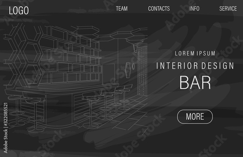 Dark site template with outline sketch of a modern sports bar