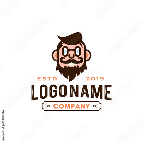 vintage hipster Barbershop hairstyle man label logo icon in modern and fun cartoon illustration style 