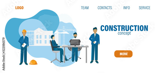 Construction site template with office workers and architects preparing a plan