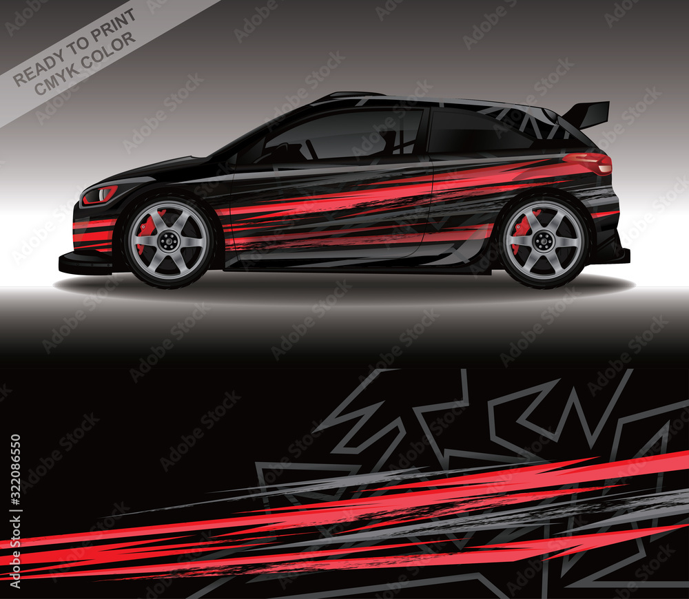Naklejka premium Car wrap decal design vector, custom livery race rally car vehicle sticker and tinting.