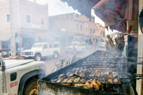 Fototapeta Naklejka Na Ścianę i Meble -  Meat skewers sold on streets  of Morocco
