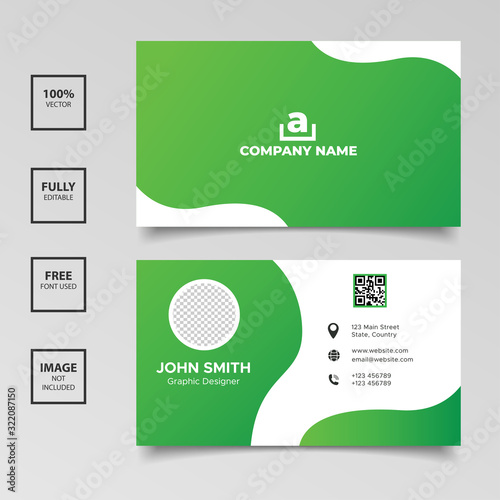 Minimal wavy gradient green business card templates