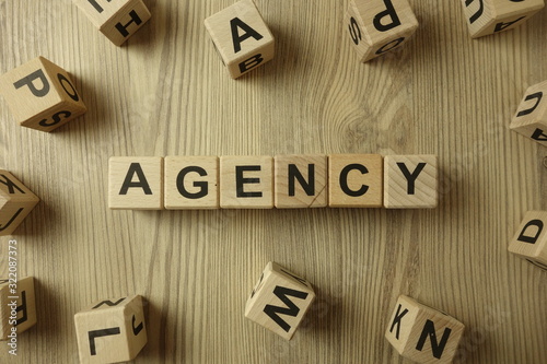 Word agency from wooden blocks