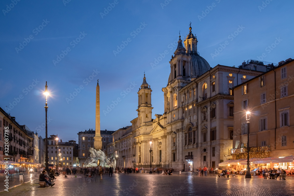 View of Piazza Navona in Rome at night