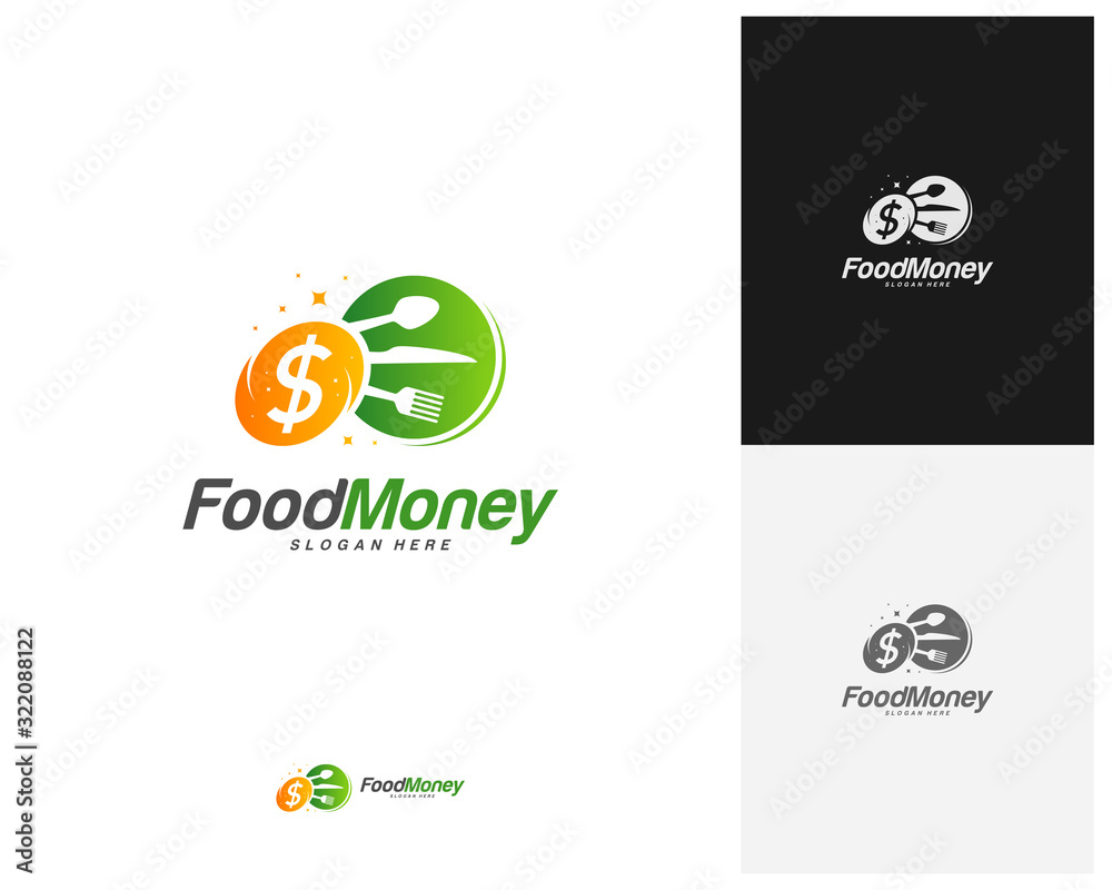 Creative Food Money logo design vector. Restaurant, food court, cafe logo template. Icon symbol. Illustration Creative Food Money logo design vector. Restaurant, food court, cafe logo template. Icon symbol. Illustration