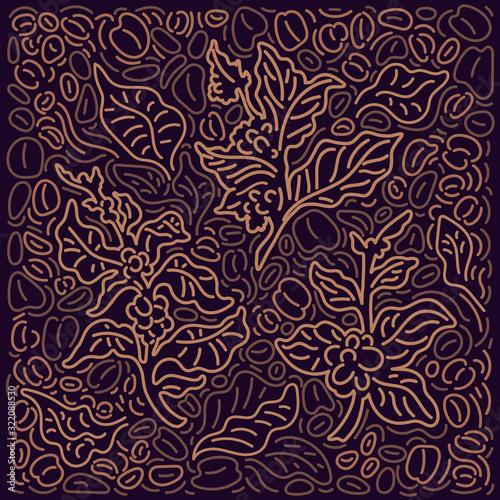 Coffee background. Vector pattern, art line decor.