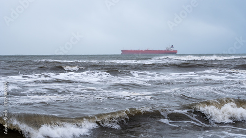 Tanker ship at sea during a storm.