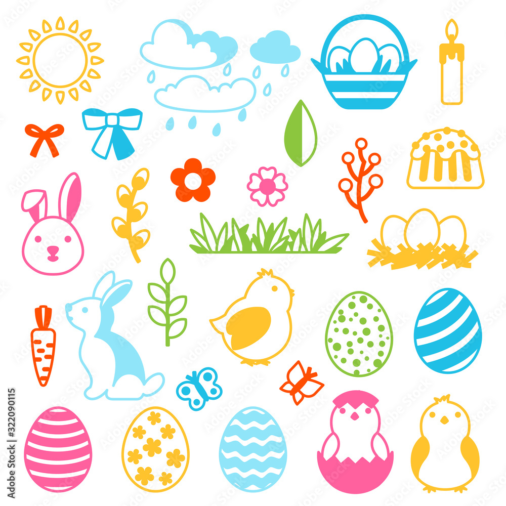 Happy Easter set of holiday items.