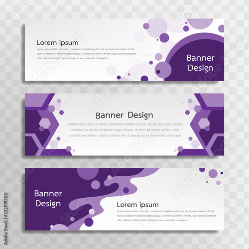 A set of purple banner templates designed for the web and various headlines are available in three different designs.