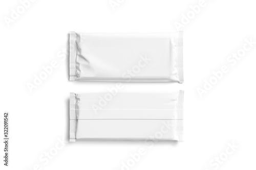 Blank white chocolate bar foil wrap mockup, front and back photo