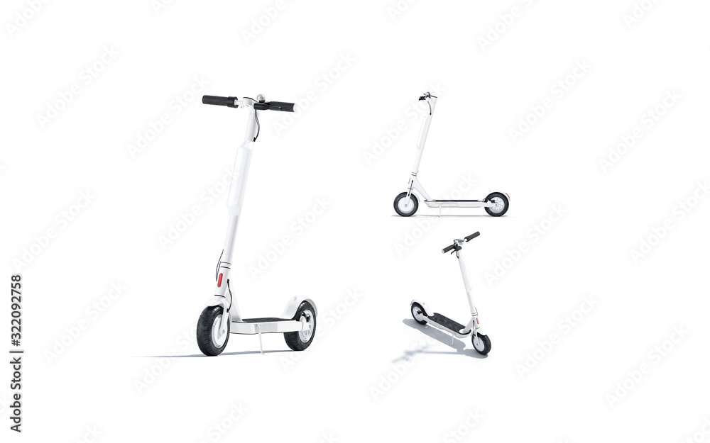 Blank white electric scooter with banner mockup, different views  Illustration Stock | Adobe Stock