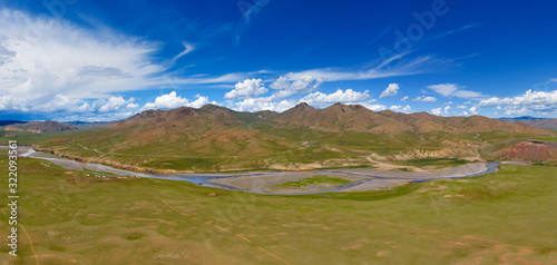 Aerial view of Orkhon valley Mongolia photo