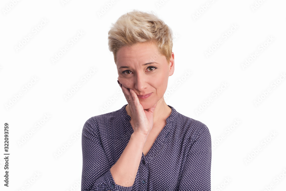 Tooth ache. Portrait of beautiful blonde young woman.isolated Tooth ache. Portrait of beautiful blonde young woman.isolated