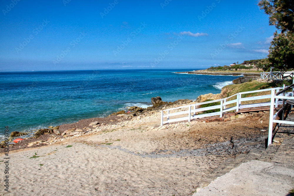 View of Baia Serrone beach in Marina di Pulsano, Taranto, Puglia, Italy