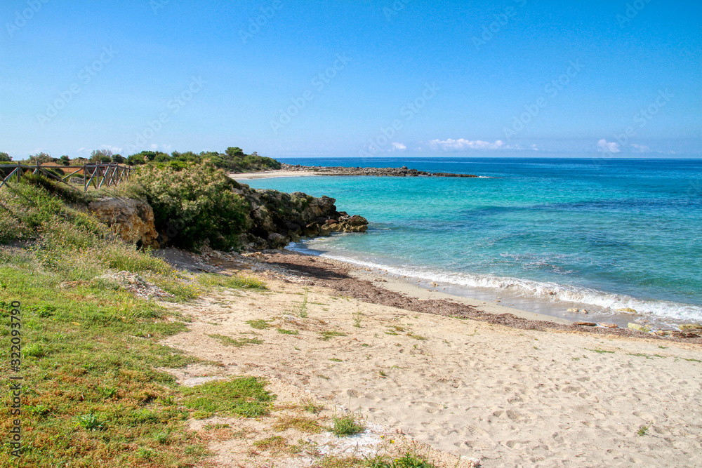 View of Baia Serrone beach in Marina di Pulsano, Taranto, Puglia, Italy