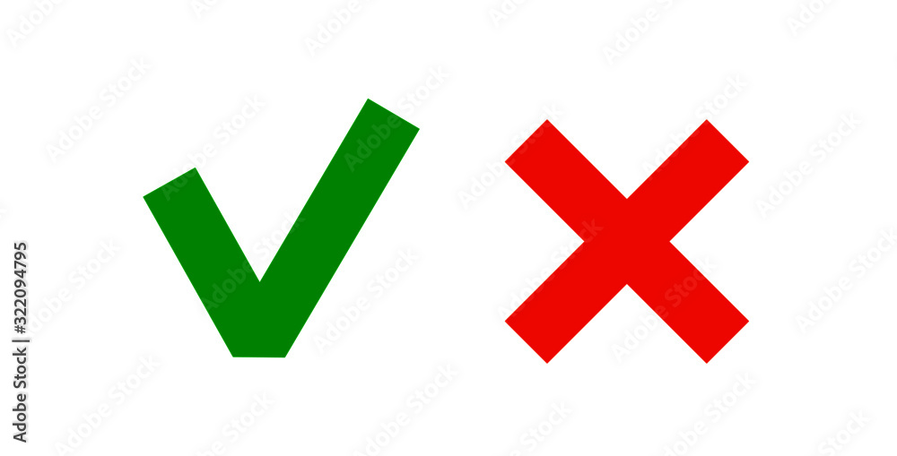 Checkmark green red icons. Cross wrong right tick vote signs isolated on white background. Check mark error ui symbols, vector illustration Checkmark green red icons. Cross wrong right tick vote signs isolated on white background. Check mark error ui symbols, vector illustration