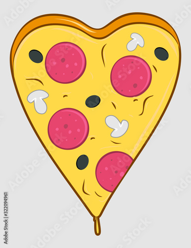 Big heart shaped pizza slice for valentine`s day