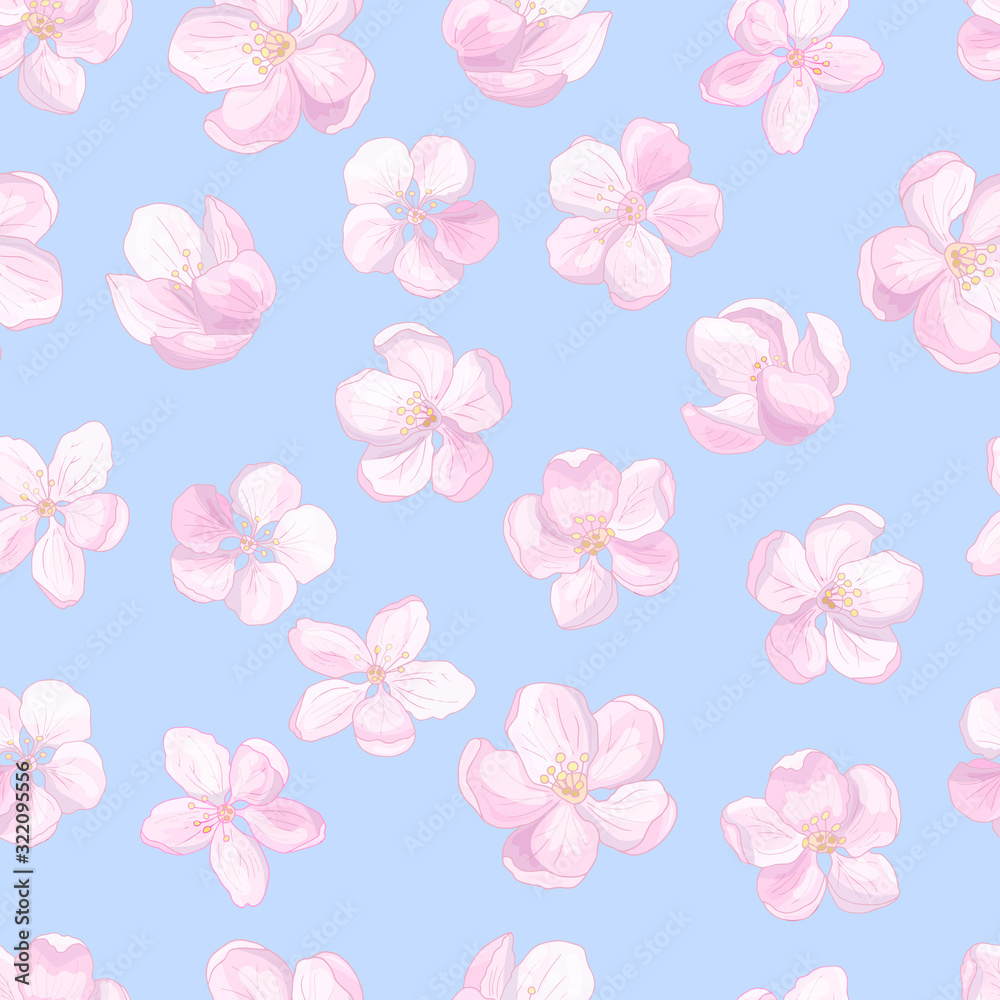 Vector seamless pattern with apple blossom flowers