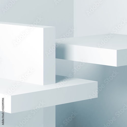 White geometric minimal installation. Square 3d art