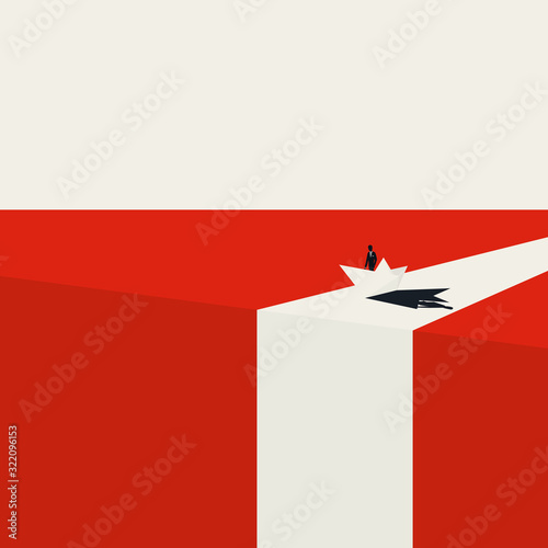 Business recession looming in future vector concept. Paper boat near waterfall. Symbol of decline, loss, financial crisis coming.
