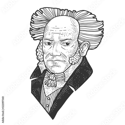 Arthur Schopenhauer portrait sketch engraving vector illustration. T-shirt apparel print design. Scratch board imitation. Black and white hand drawn image. photo