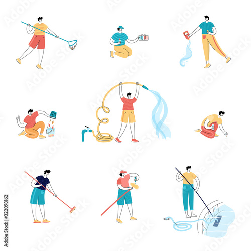 Swimming pool maintenance workers